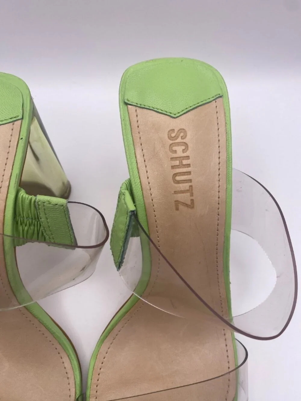 Schutz Womens Ariella Acrylic Green Double Strap Sandal Sz 8B